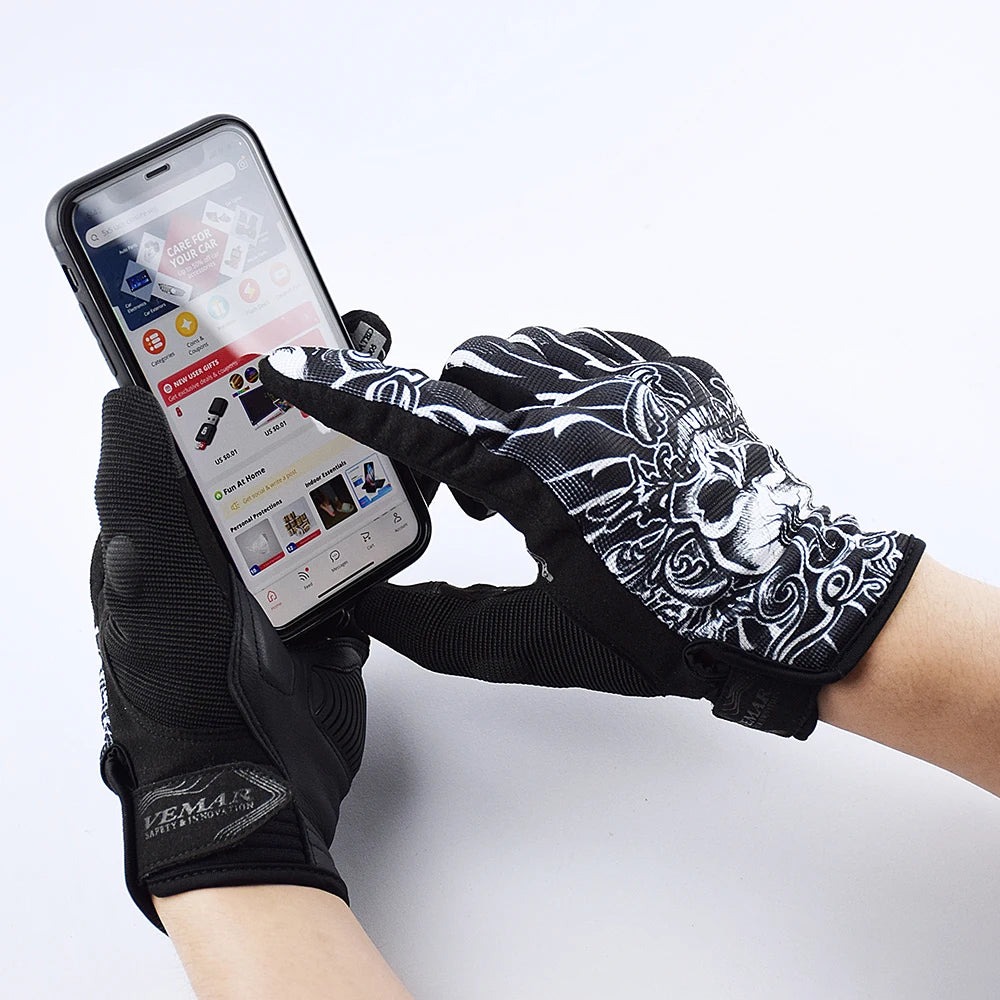 Skull Print Black Motorcycle Gloves by RiderOut™