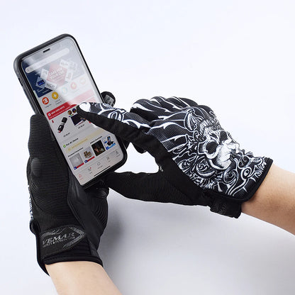 Skull Print Black Motorcycle Gloves by RiderOut™