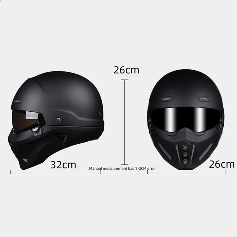 Retro Full Face Matte Black Modular Classic Motorcycle Helmet by RiderOut™