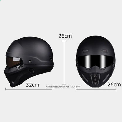 Retro Full Face Matte Black Modular Classic Motorcycle Helmet by RiderOut™