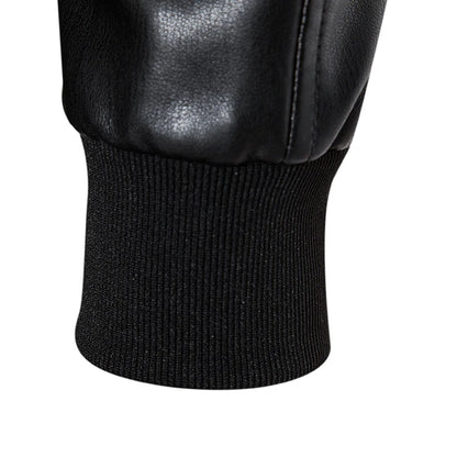 Black Stand Collar Comfortable Slim Leather Jacket by RiderOut