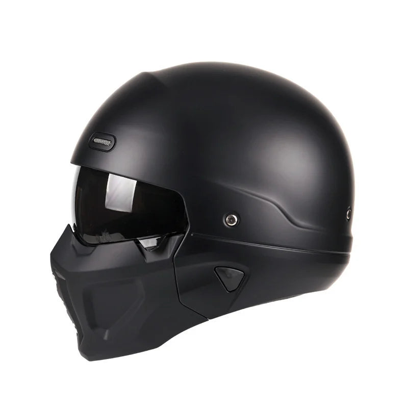 Retro Full Face Matte Black Modular Classic Motorcycle Helmet by RiderOut™