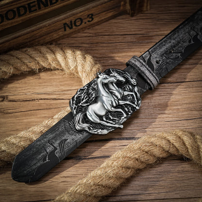 Horse Engraved Buckle PU Leather Belt by RiderOut