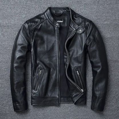 Genuine Leather Slim Fit Stand Collar Jacket by RiderOut