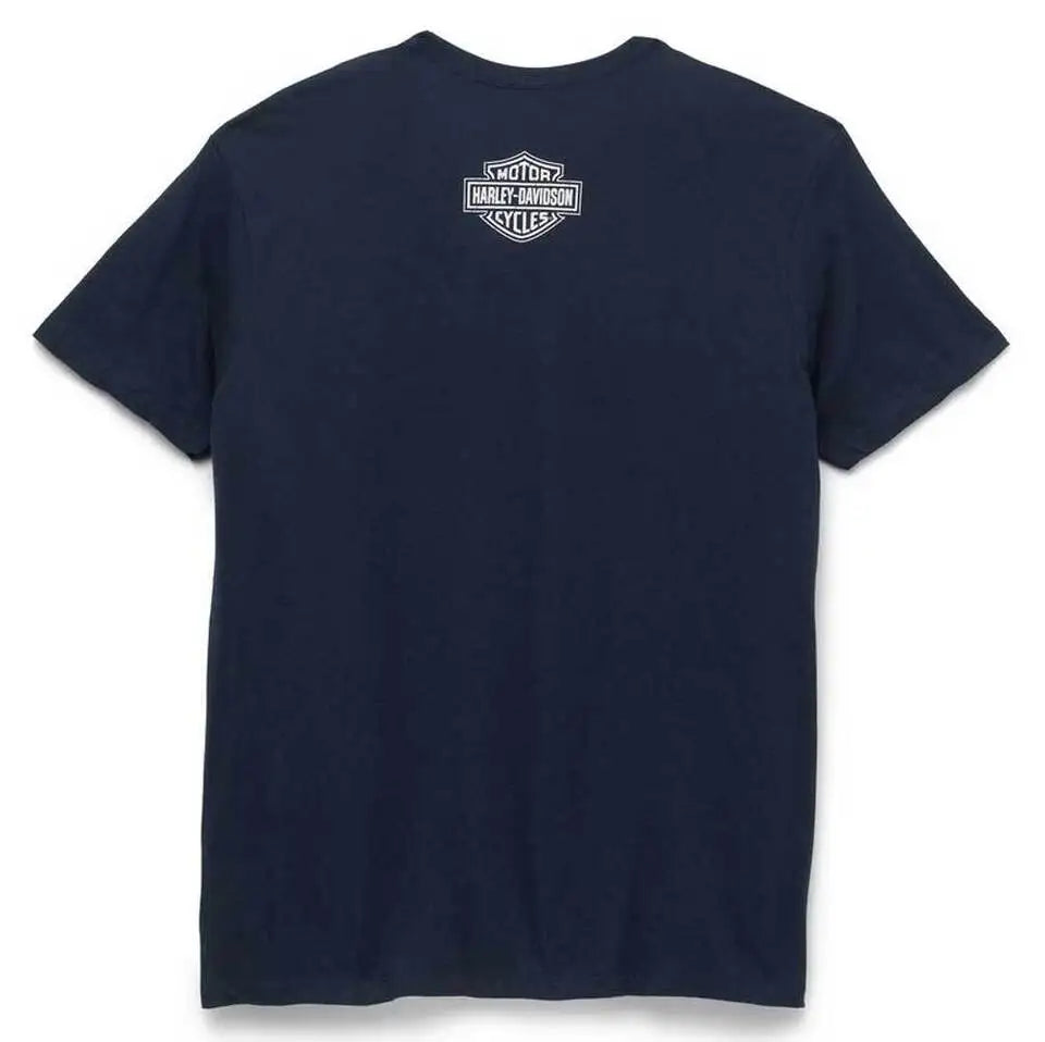 Navy Blue HD Retro Logo Motorcycle T-shirt by RiderOut™
