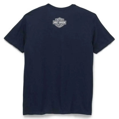 Navy Blue HD Retro Logo Motorcycle T-shirt by RiderOut™