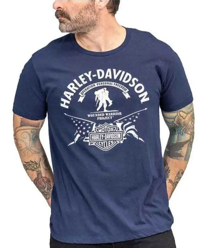 Navy Blue HD Retro Logo Motorcycle T-shirt by RiderOut™