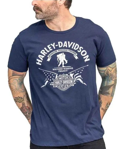 Navy Blue HD Retro Logo Motorcycle T-shirt by RiderOut™