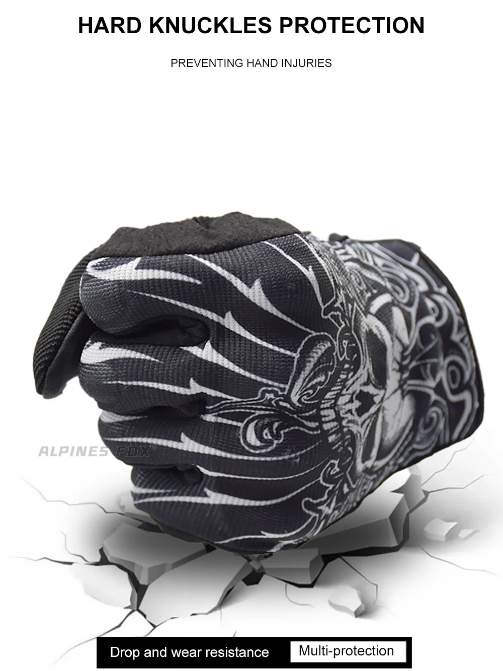Skull Print Black Motorcycle Gloves by RiderOut™