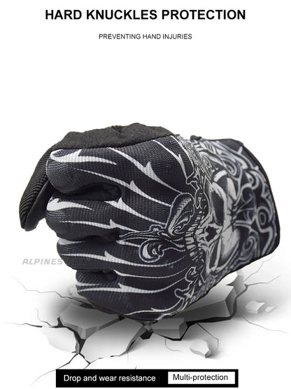 Skull Print Black Motorcycle Gloves by RiderOut™
