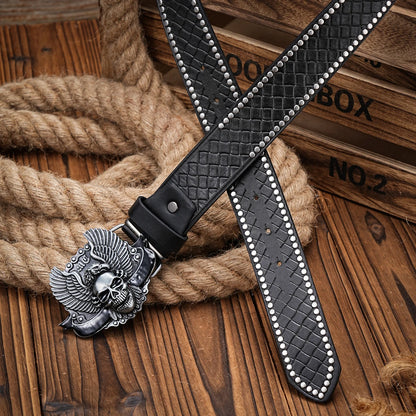 Skull Wings Engraved Buckle PU Leather Belts by RiderOut