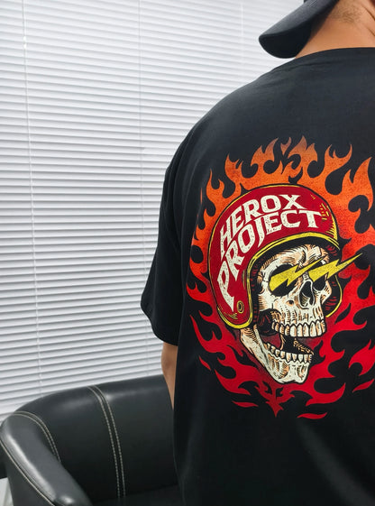 HD Classic Vintage Fire Skull Lightning Eye Motorcycle T-shirt