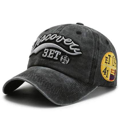 Letter Embroidery Vintage Washed Cotton Baseball Cap by RiderOut™