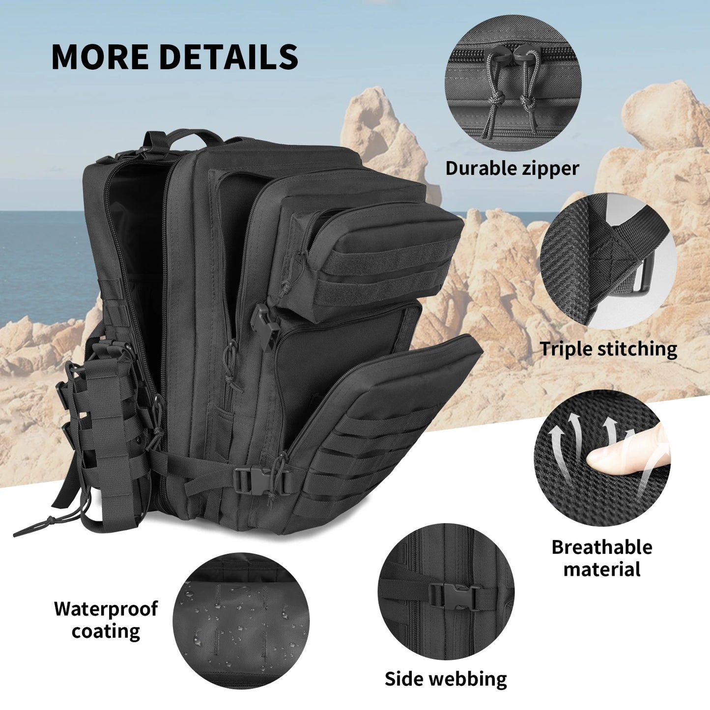 Military Tactical Backpack 45L Large  by RiderOut™