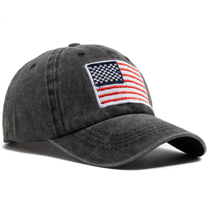 USA Flag Retro Embroidery Washed Cotton Baseball Cap by RiderOut™