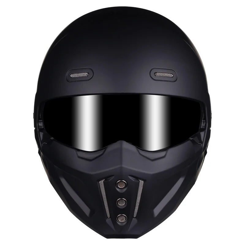 Retro Full Face Matte Black Modular Classic Motorcycle Helmet by RiderOut™