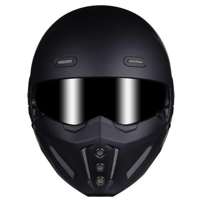 Retro Full Face Matte Black Modular Classic Motorcycle Helmet by RiderOut™