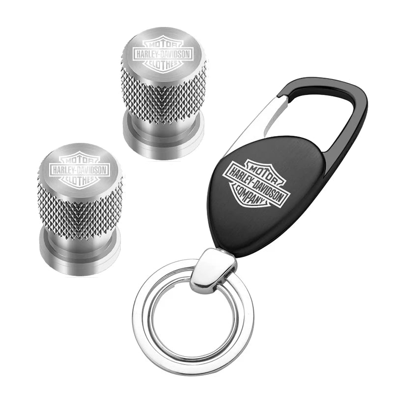 Metal Motorcycle Key Rings Keychain & Tire Valve Stem Caps for HD by RiderOut™