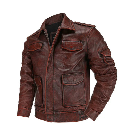 Brown Genuine Cowhide Leather Vintage  Style Jacket by RiderOut