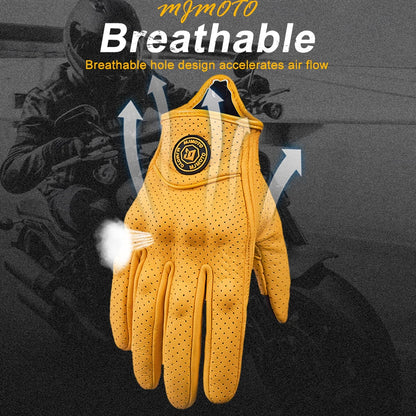 Retro Yellow Leather Motorcycle Gloves by RiderOut™