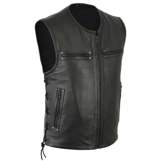 Black Motorcycle PU Leather Vest by RiderOut