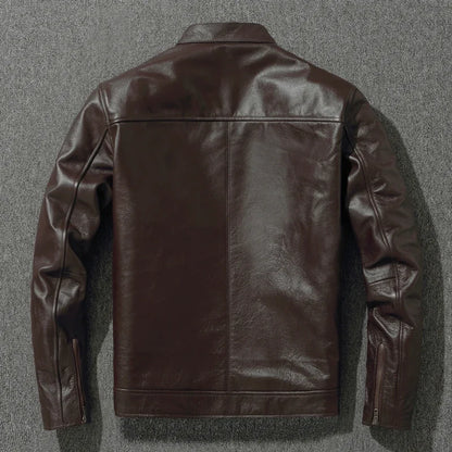 Genuine Leather Slim Fit Stand Collar Jacket by RiderOut