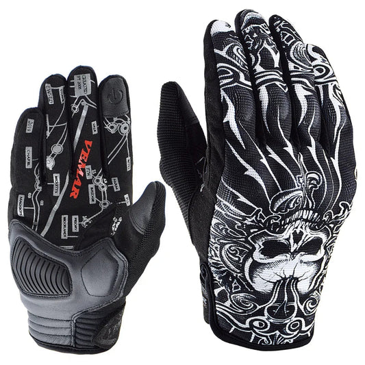 Skull Print Black Motorcycle Gloves by RiderOut™
