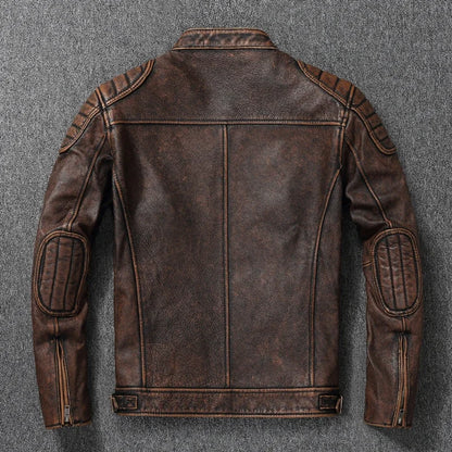 Cowhide Leather Stand Collar Motorcycle Jacket by RiderOut