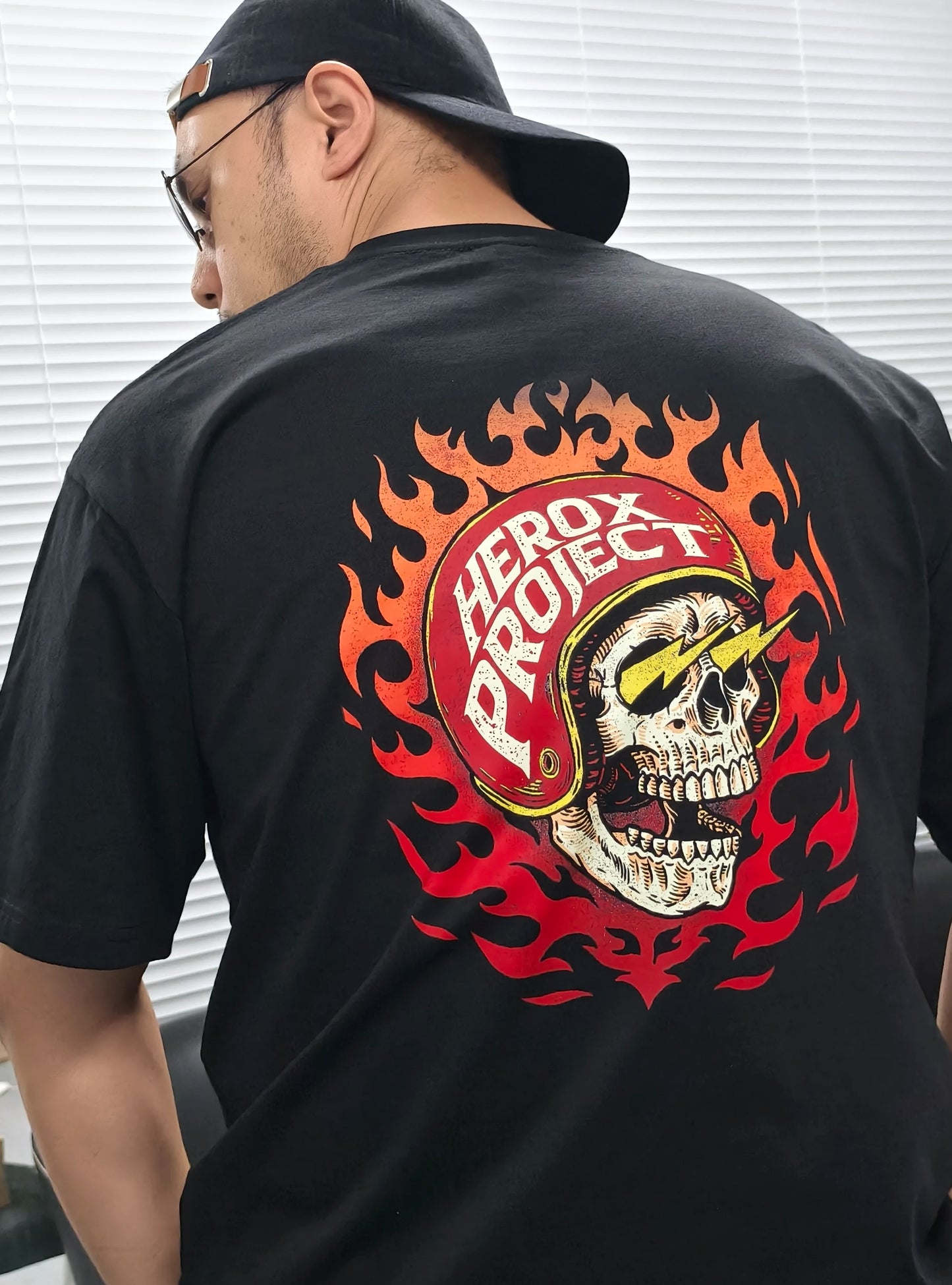 HD Classic Vintage Fire Skull Lightning Eye Motorcycle T-shirt