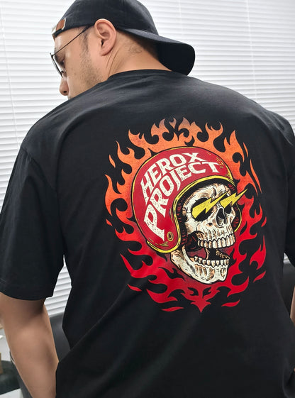 HD Classic Vintage Fire Skull Lightning Eye Motorcycle T-shirt