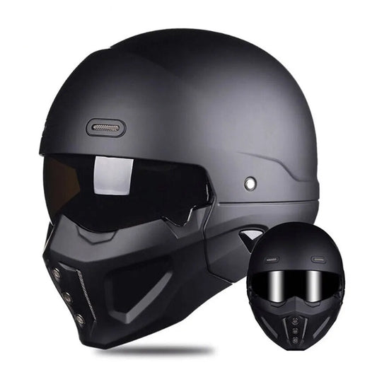 Retro Full Face Matte Black Modular Classic Motorcycle Helmet by RiderOut™
