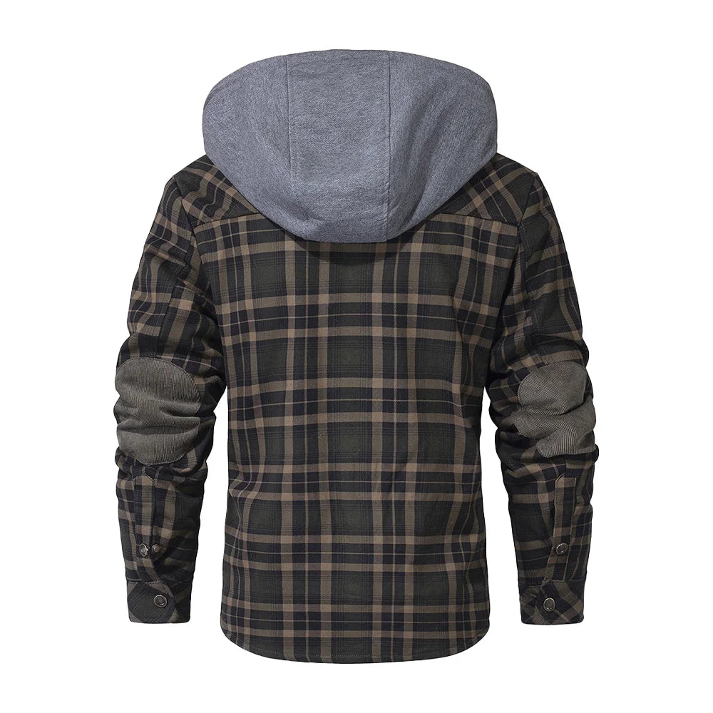 Plaid Flannel Snap Fleece Warm Hoodie by RiderOut