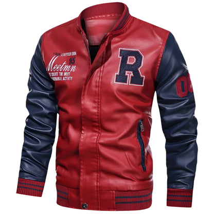 American Baseball Collar Pilot PU Leather Jacket by RiderOut