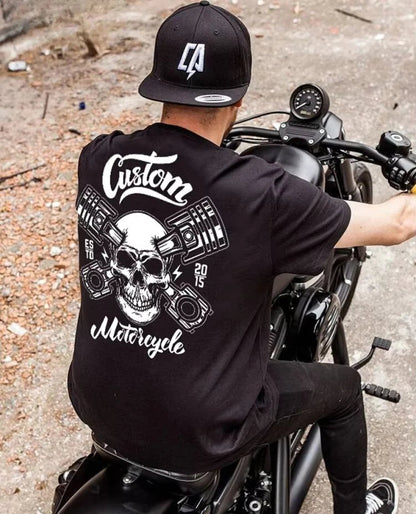 Black Retro Custom Motorcycle Wings T-shirt by RiderOut™