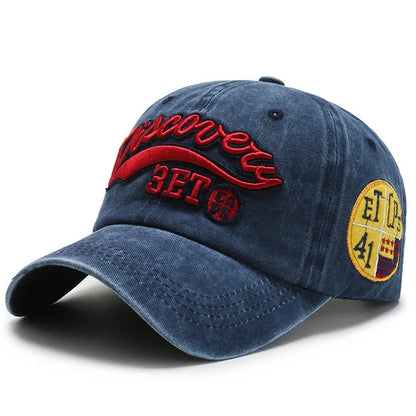 Letter Embroidery Vintage Washed Cotton Baseball Cap by RiderOut™