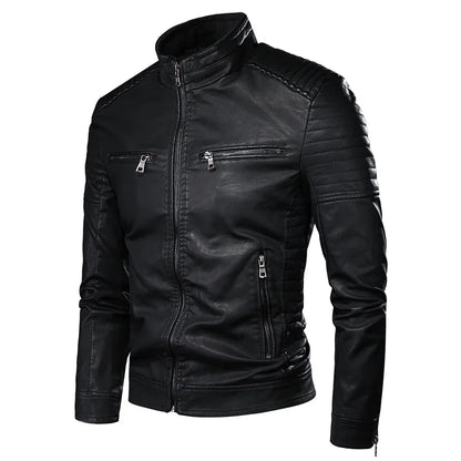 Stand Collar PU Leather Jacket by RiderOut