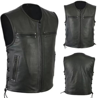 Black Motorcycle PU Leather Vest by RiderOut