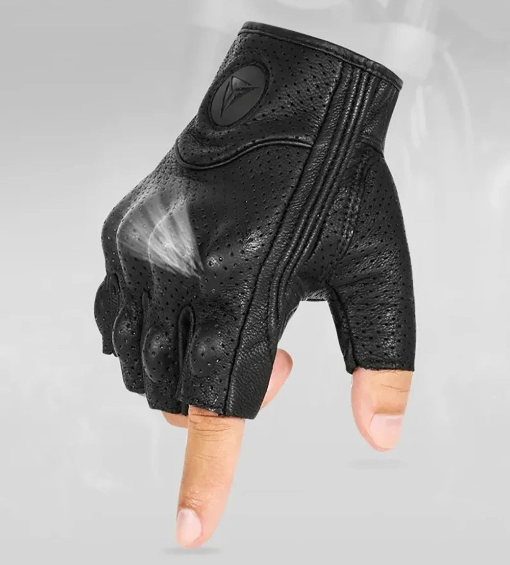 Half Finger Genuine Leather  Motorcycle Gloves by RiderOut™