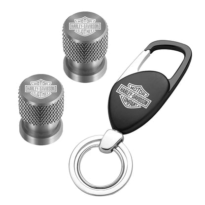 Metal Motorcycle Key Rings Keychain & Tire Valve Stem Caps for HD by RiderOut™