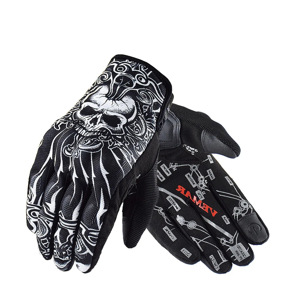 Skull Print Black Motorcycle Gloves by RiderOut™