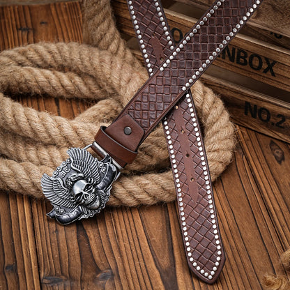 Skull Wings Engraved Buckle PU Leather Belts by RiderOut