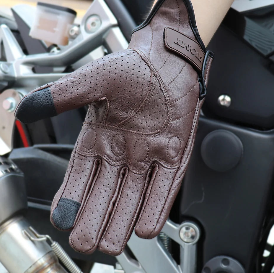 Perforated Motorcycle Retro Leather Gloves by RiderOut™