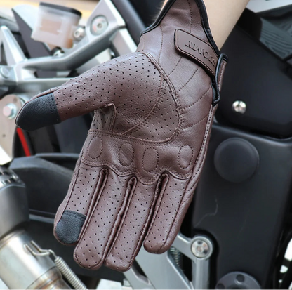 Perforated Motorcycle Retro Leather Gloves by RiderOut™