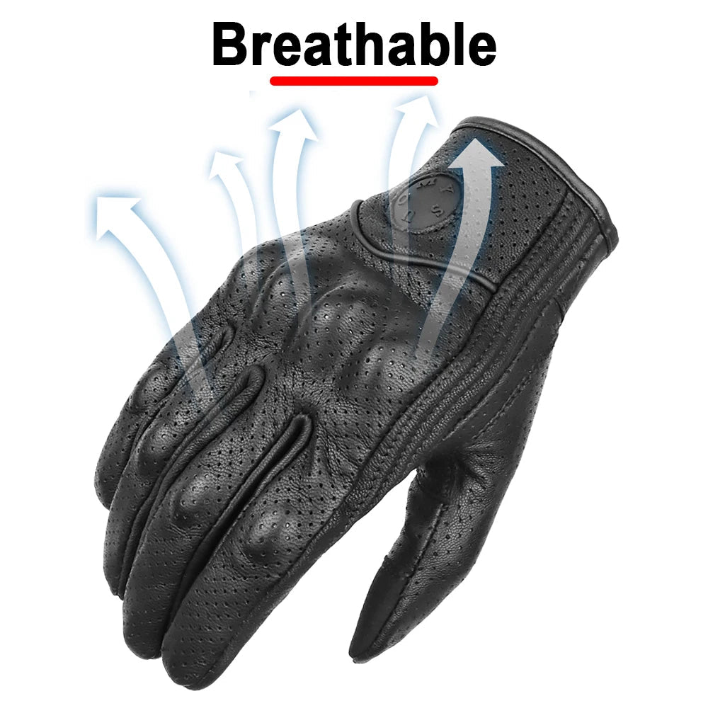 Perforated Motorcycle Retro Leather Gloves by RiderOut™