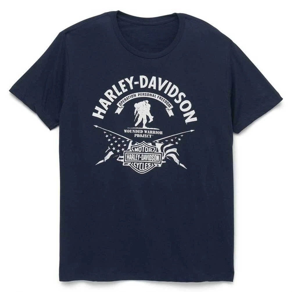 Navy Blue HD Retro Logo Motorcycle T-shirt by RiderOut™