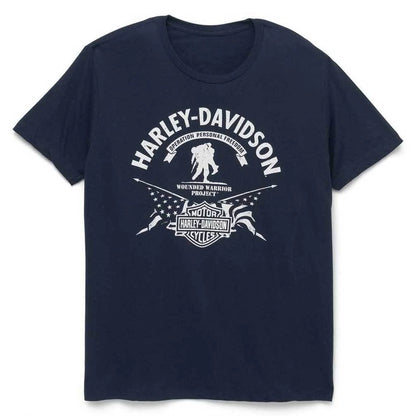 Navy Blue HD Retro Logo Motorcycle T-shirt by RiderOut™