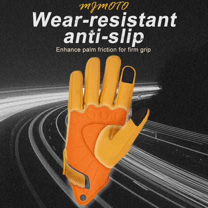 Retro Yellow Leather Motorcycle Gloves by RiderOut™