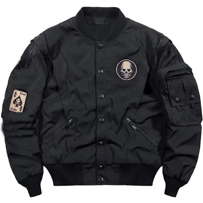 Black Skulls Punk Embroidery Bomber Jacket by RiderOut