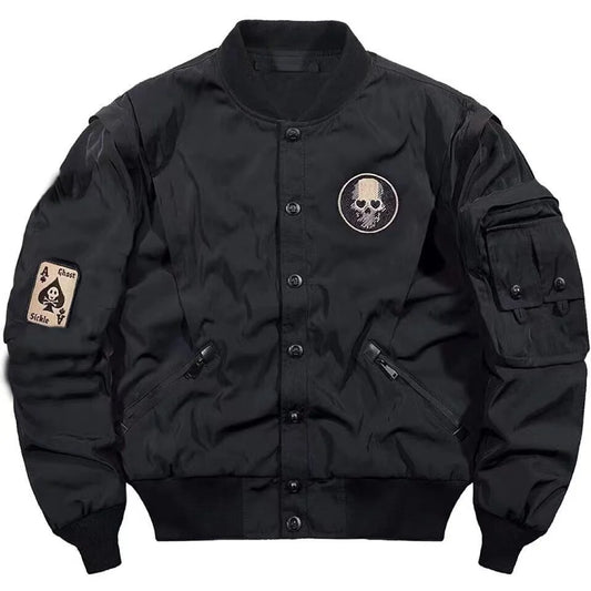 Black Skulls Punk Embroidery Bomber Jacket by RiderOut