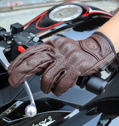Perforated Motorcycle Retro Leather Gloves by RiderOut™